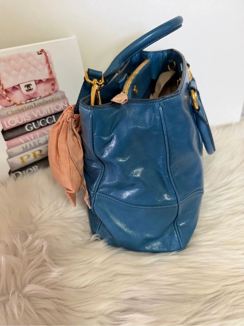 Miu Miu Blue Leather Top-Handle Bag
